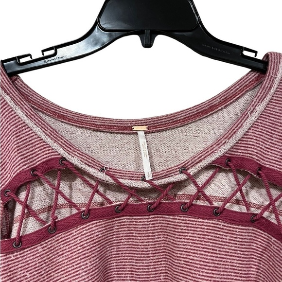 Free People Lacey Love Nautical Stripe Terry Top Size Small Red and White Long - Picture 7 of 8